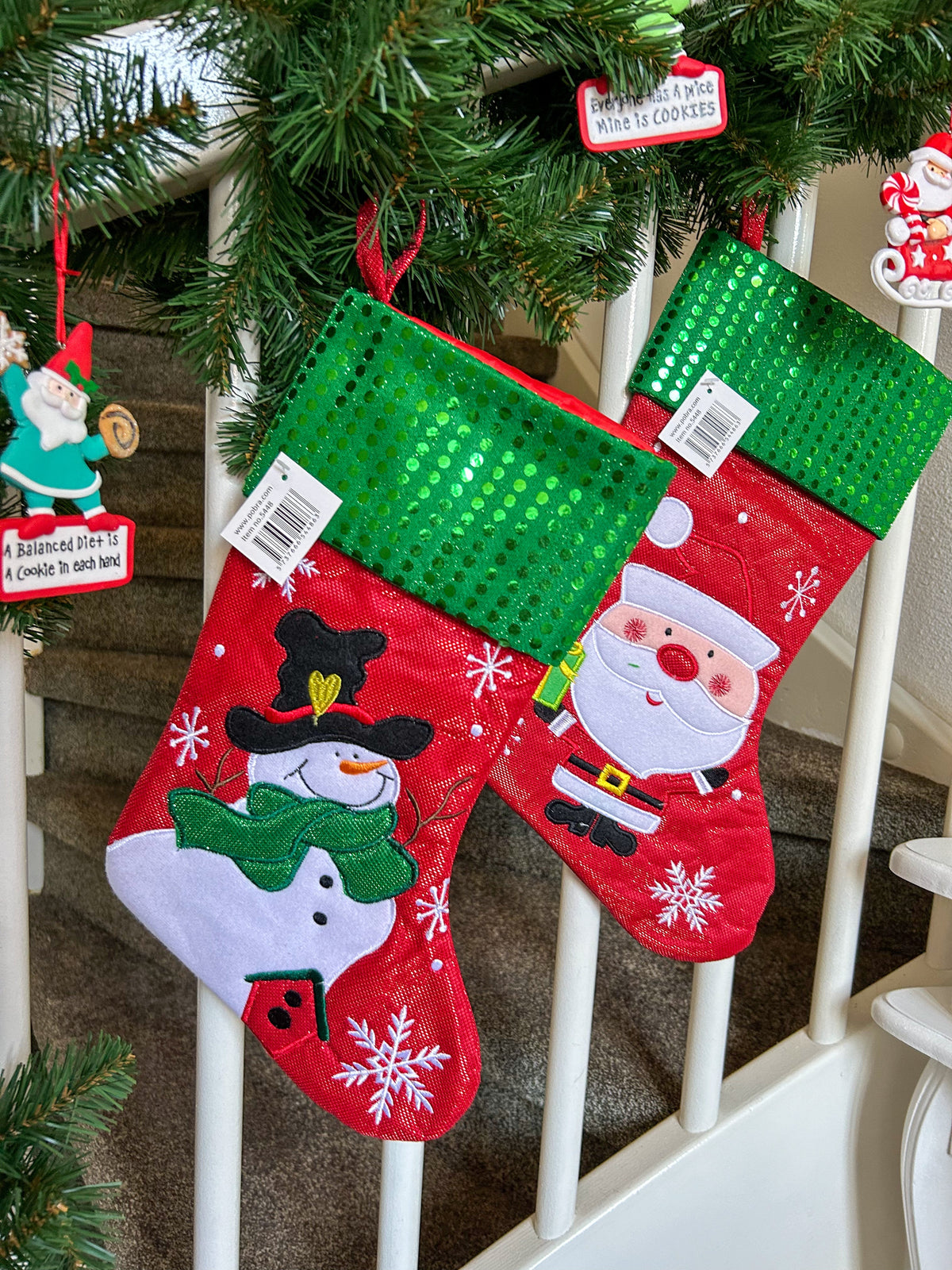 Kerststocking van een sneeuwpop en kerstman