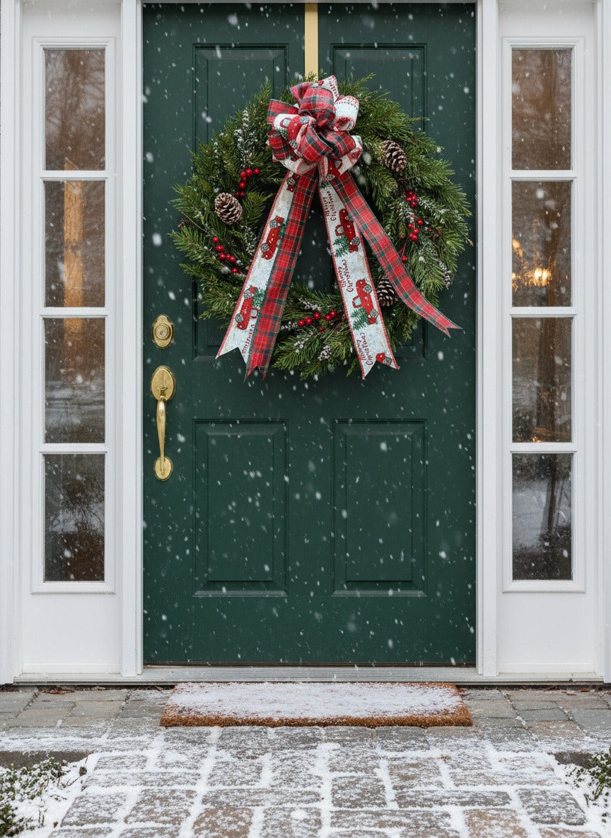 Kerststrik in een guilander op een voordeur