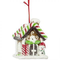 Kersthanger Christmas Paradise - Huisje 3D cadeau + sneeuwpop