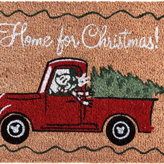 Disney kerst kokosmat / deurmat - Mickey in truck met kerstboom