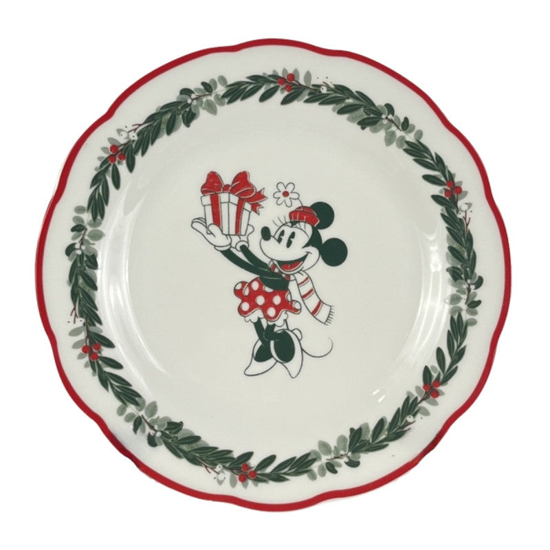 Disney kerst ontbijtbord Minnie mouse met cadeau en kerstkrans