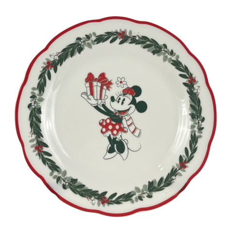 Disney kerst ontbijtbord Minnie mouse met cadeau en kerstkrans