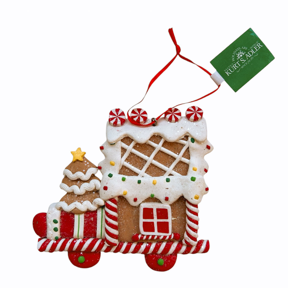 Kurt S. Adler kersthanger - Gingerbread trein witte ruit