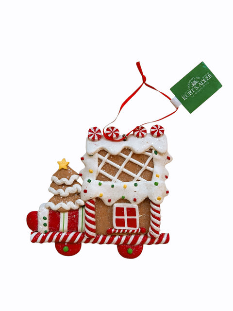 Kurt S. Adler kersthanger - Gingerbread trein witte ruit