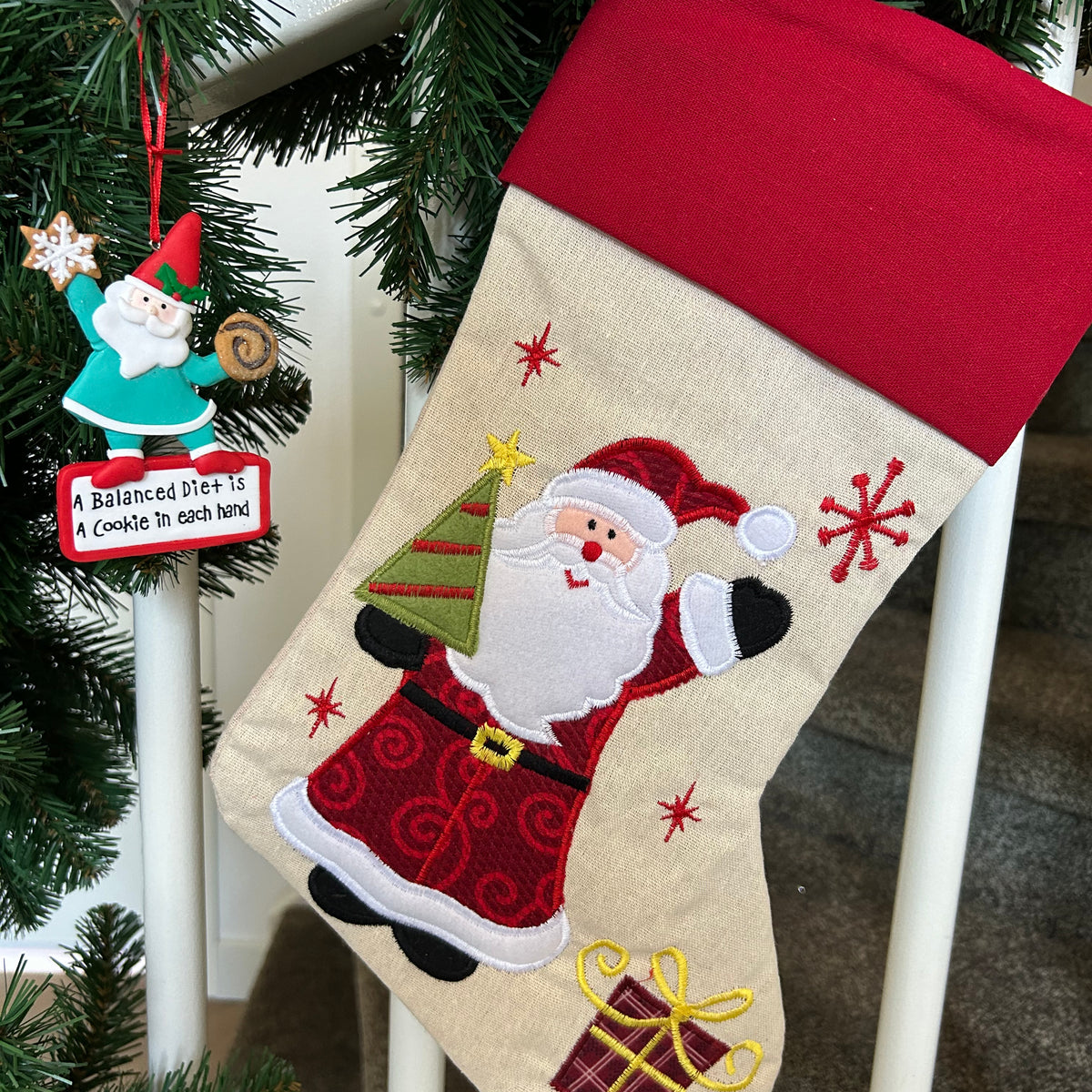 Kerstsok/stocking beige Kerstman