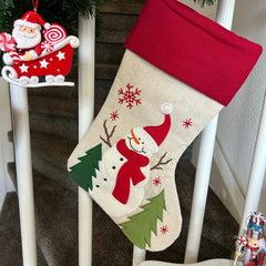 Kerstsok/stocking beige sneeuwpop