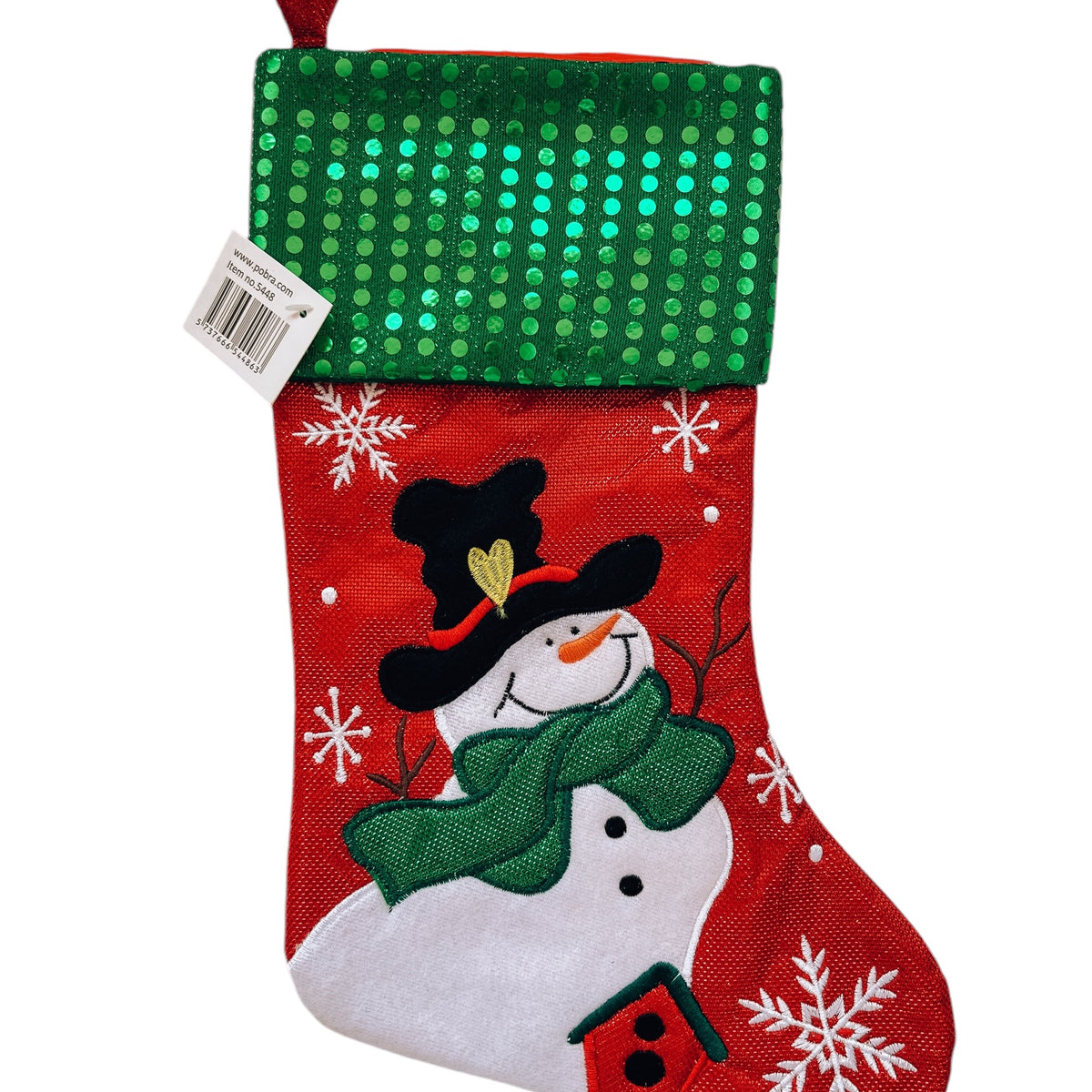 Kerstsok/stocking shiny sneeuwpop
