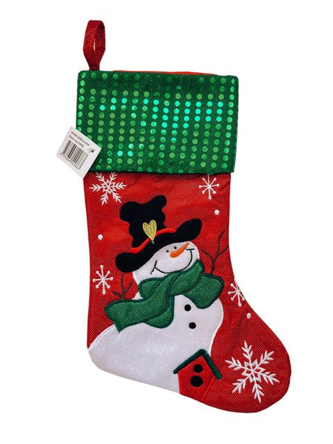 Kerstsok/stocking shiny sneeuwpop