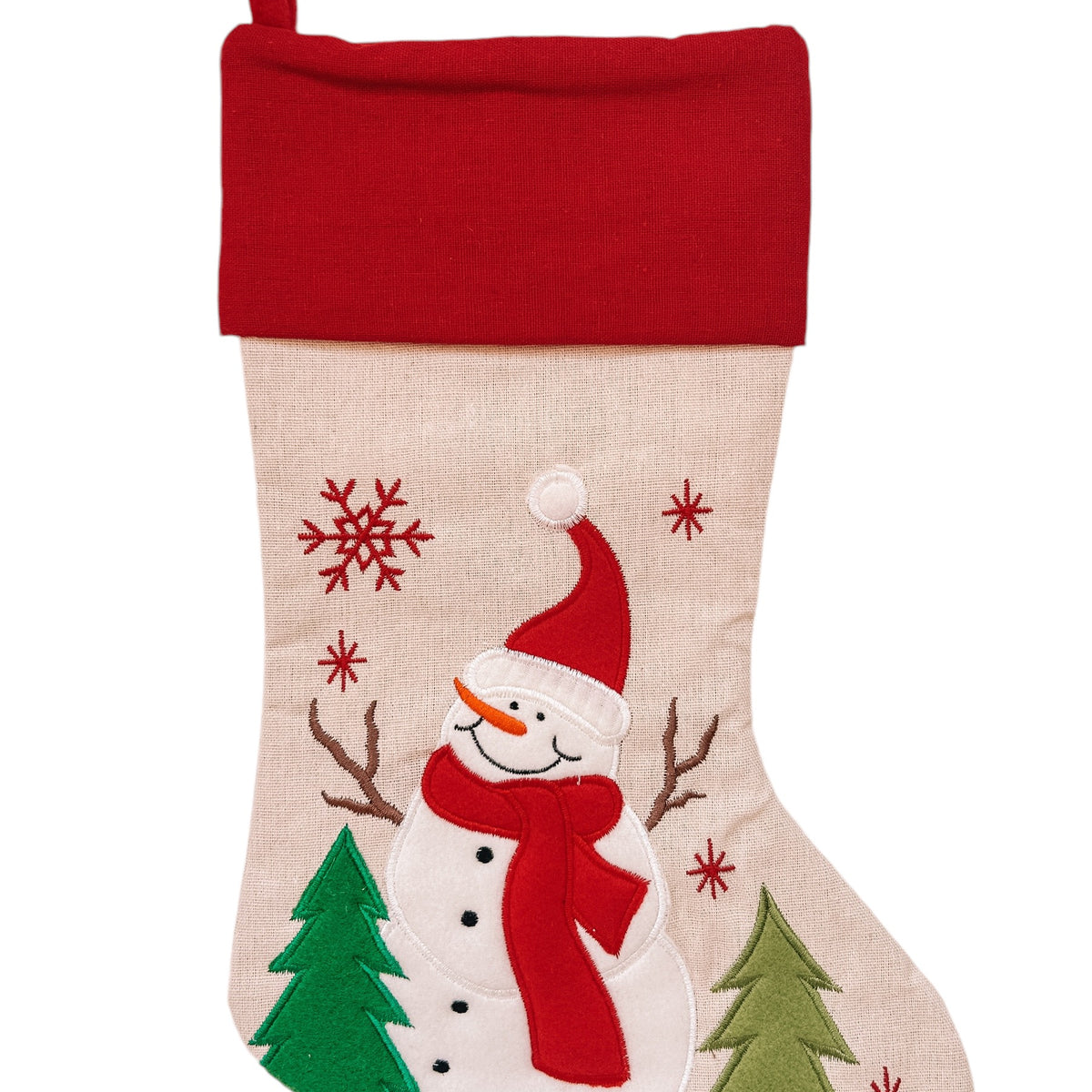 Kerstsok/stocking beige sneeuwpop