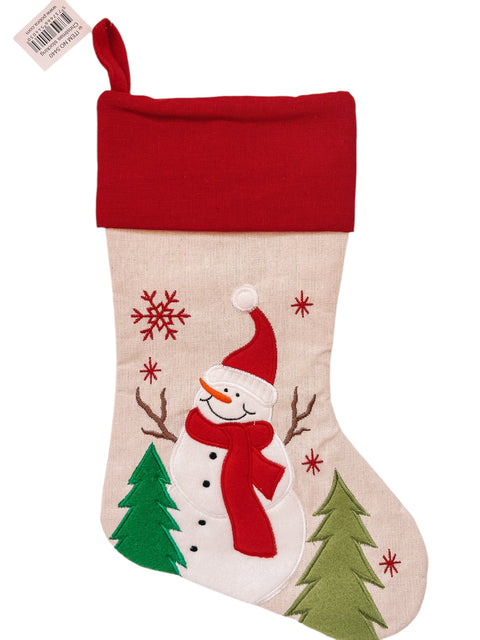 Kerstsok/stocking beige sneeuwpop