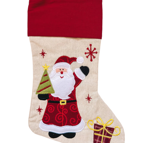Kerstsok/stocking beige Kerstman