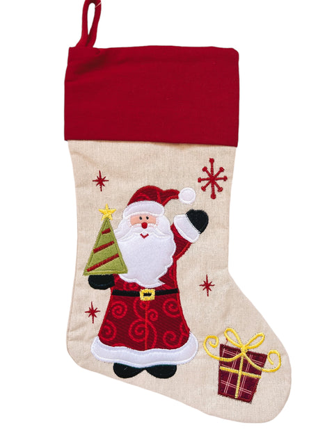 Kerstsok/stocking beige Kerstman