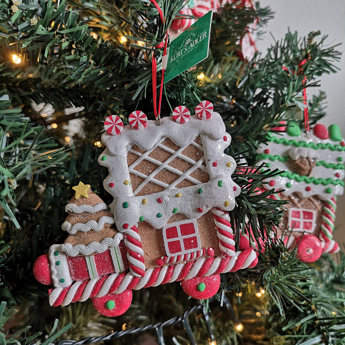 Kurt S. Adler kersthanger - Gingerbread trein witte ruit