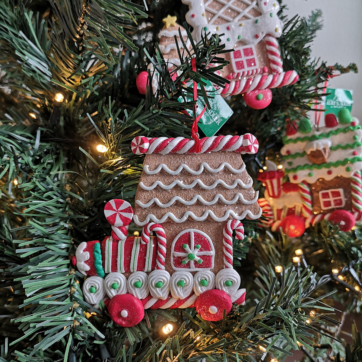 Kurt S. Adler kersthanger - Gingerbread trein witte strepen