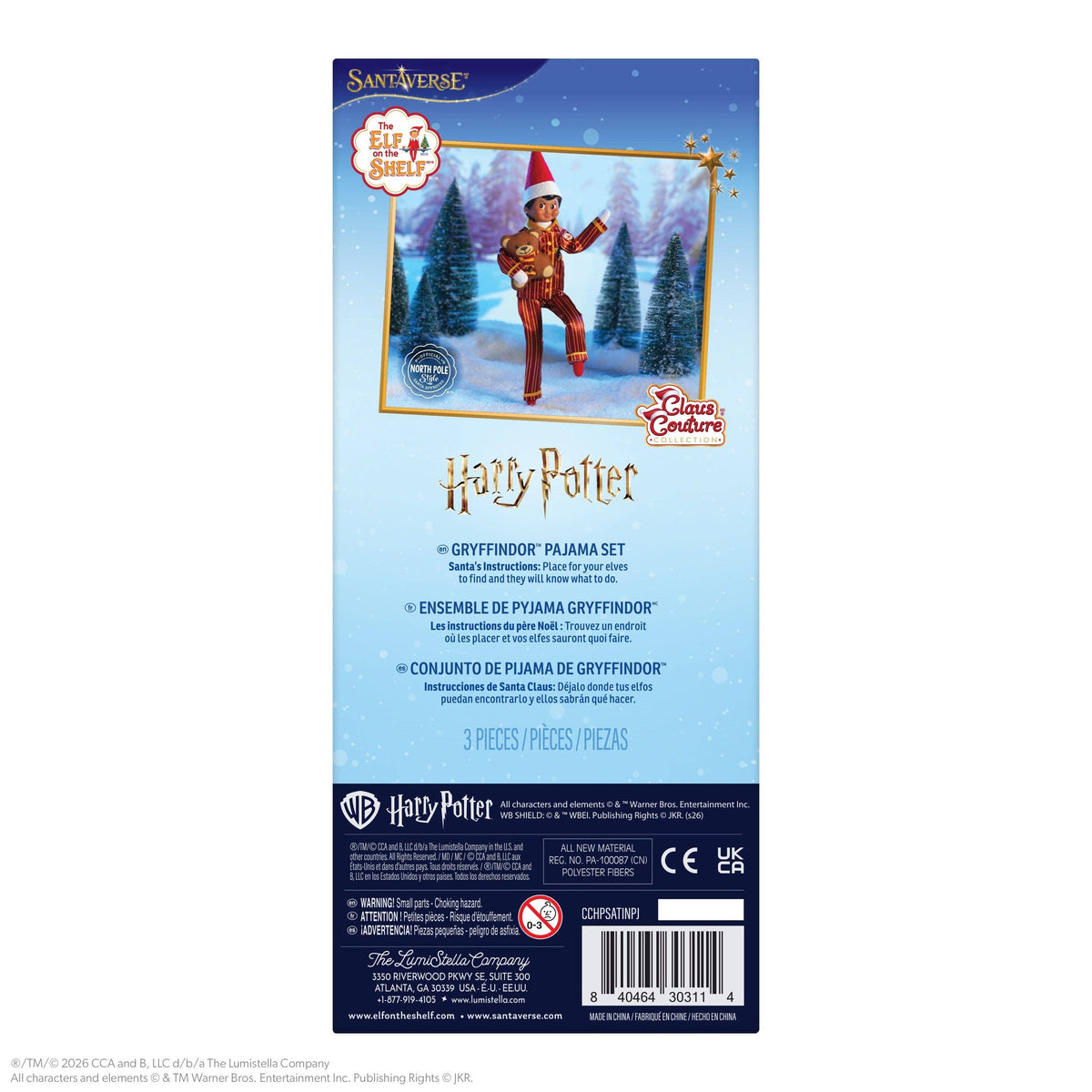 Elf on the Shelf Harry Potter Gryffindor pyjama set met knuffelbeer