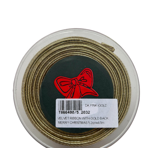 Rol lint - Velvet ribbon with gold back Merry Christmas
