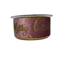 Roll of ribbon - Velvet ribbon with gold back Merry Christmas