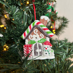 Kersthanger Christmas Paradise - Huisje 3D cadeau + sneeuwpop